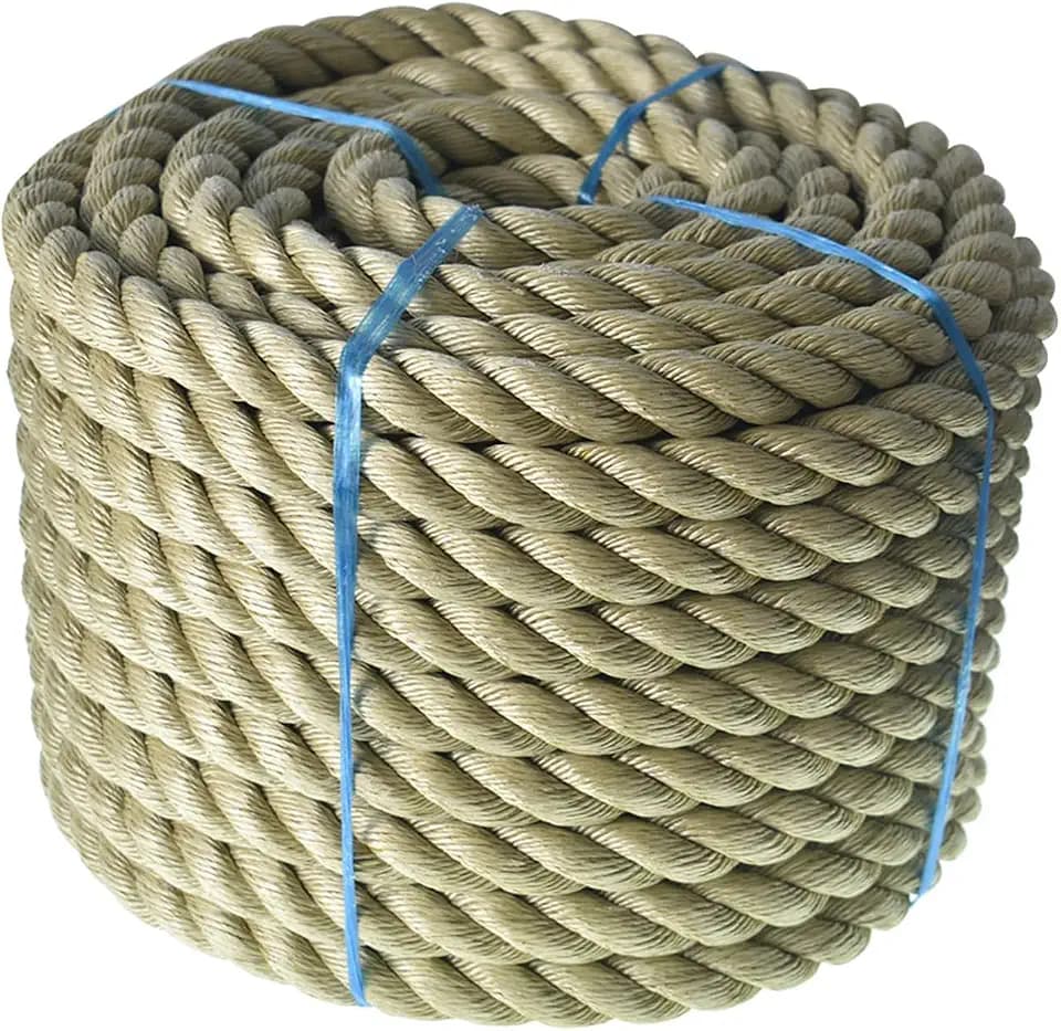 1 in 100 FT Twisted 3 Strand Synthetic Polypropylene Rope Artificial Manila Rope Suitable for Tree Work Camping Navigation Swing