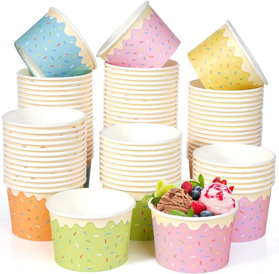Hallswl 100pcs 11oz Paper Ice Cream Bowls Disposable Cups