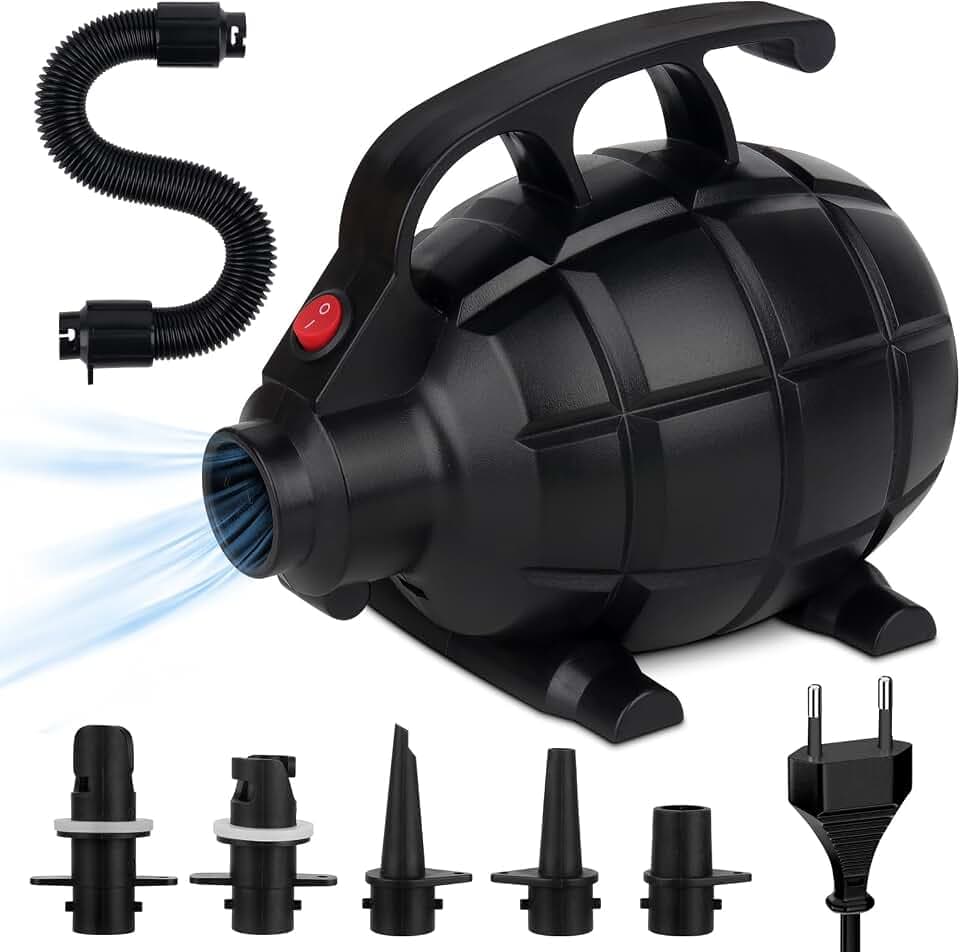 Mineup Elektrische Luftpumpe,600W Luftmatratze Pumpe,Luftpumpe für Matratzen Elektrisch, Luftmatratzenpumpe mit 5 Düsen, Air Pump für Matratze Aufblasbarer Pool Schwimmring