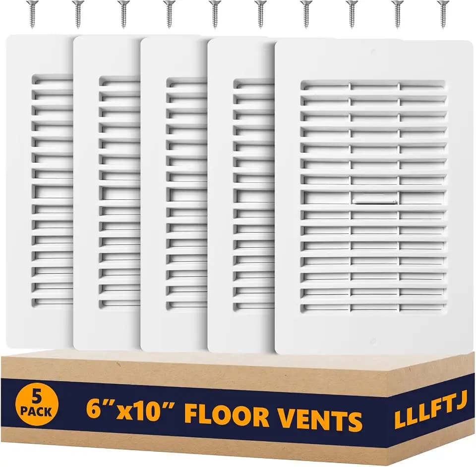 Floor Vent Covers, Floor Register 6x10, 5 Pack Adjustable Plastic Vent Covers for Home Floor, Ceiling or Sidewall, Floor Vent with Screws (White 6 x 10)