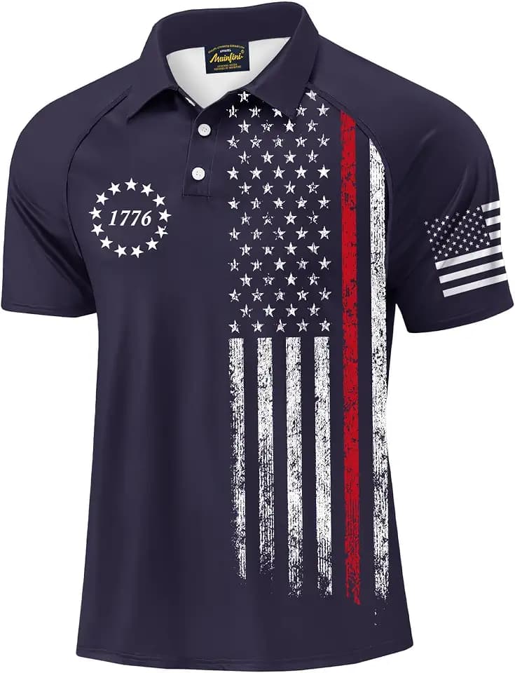 Mainfini Men's Patriotic Polo Stretch UPF 50+ Raglan American Golf Shirts