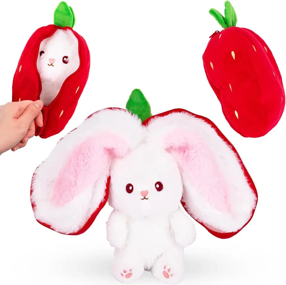 ArtCreativity Strawberry Bunny Plush Toy - Hidden Easter Bunny Stuffed Animal - Easter Basket Stuffers and Gifts for Kids - Doubles as Cute Easter Decor