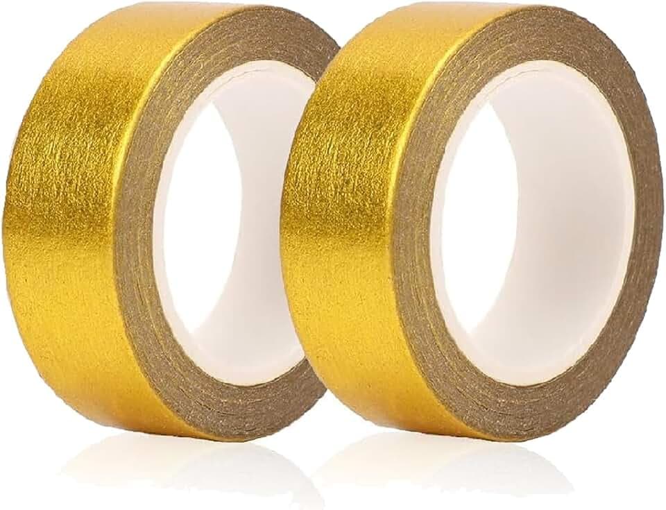 2 Rollen Washi Tape Gold, 15mm x 5m Goldfolie Washi Klebeband gold, Metallic Klebeband, Glänzendes Klebeband für Scrapbooking Handwerk Deko Scrapbook