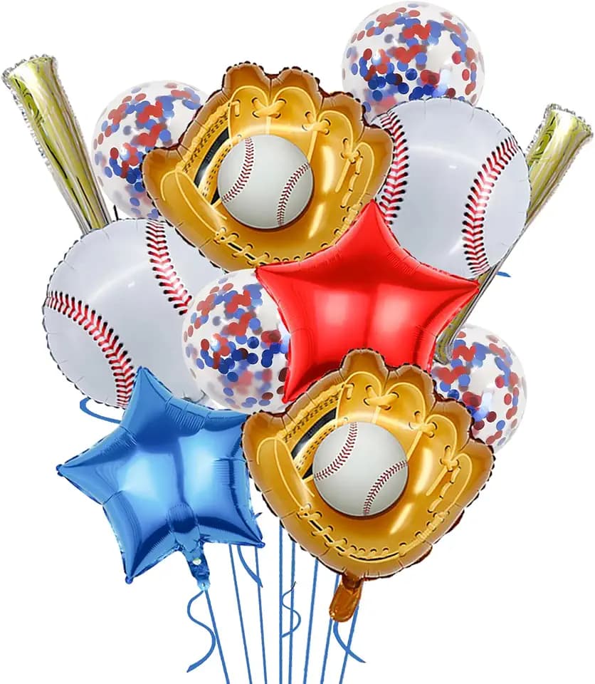 Baseball Party Balloons,Baseball Glove Jumbo Foil Mylar Baseball Bat Balloons for Birthday Sports Theme Supplies,Confetti Red and Blue white Foil Balloon for Baby Shower Party Decoration