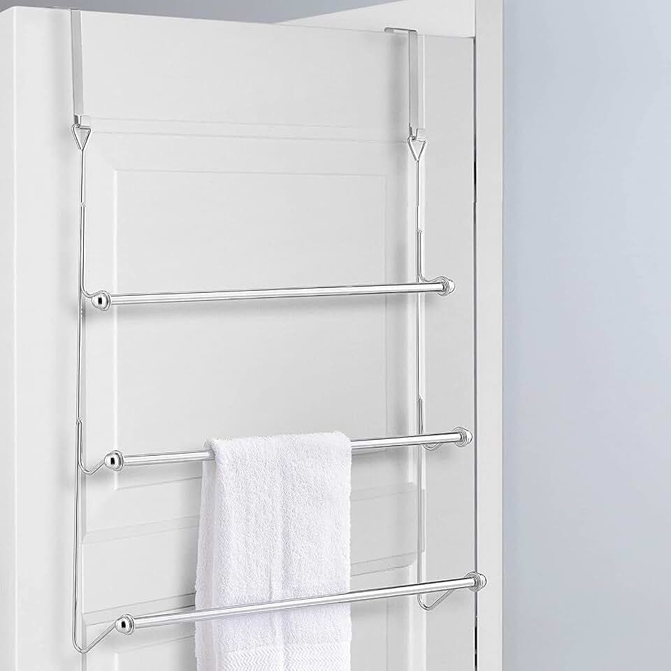 MyGift 3 Tier Over Door Towel Rack, Chrome Bathroom Towel Holder