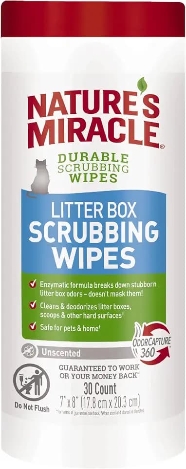 Nature's Miracle Cat Litter Box Scrubbing Wipes, Enzymatic Formula, 30 Ct