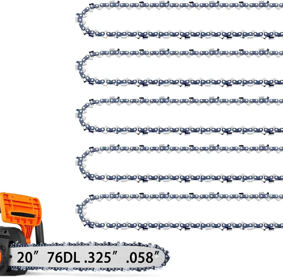 5 Pack 20 Inch Chainsaw Chain .325" Pitch .058" Gauge 76 Drive Links Fits Blue Max 53543, 52209, 8901, 8902, for Supmix 62cc, Stihl, Oregon and More (5 Chains)