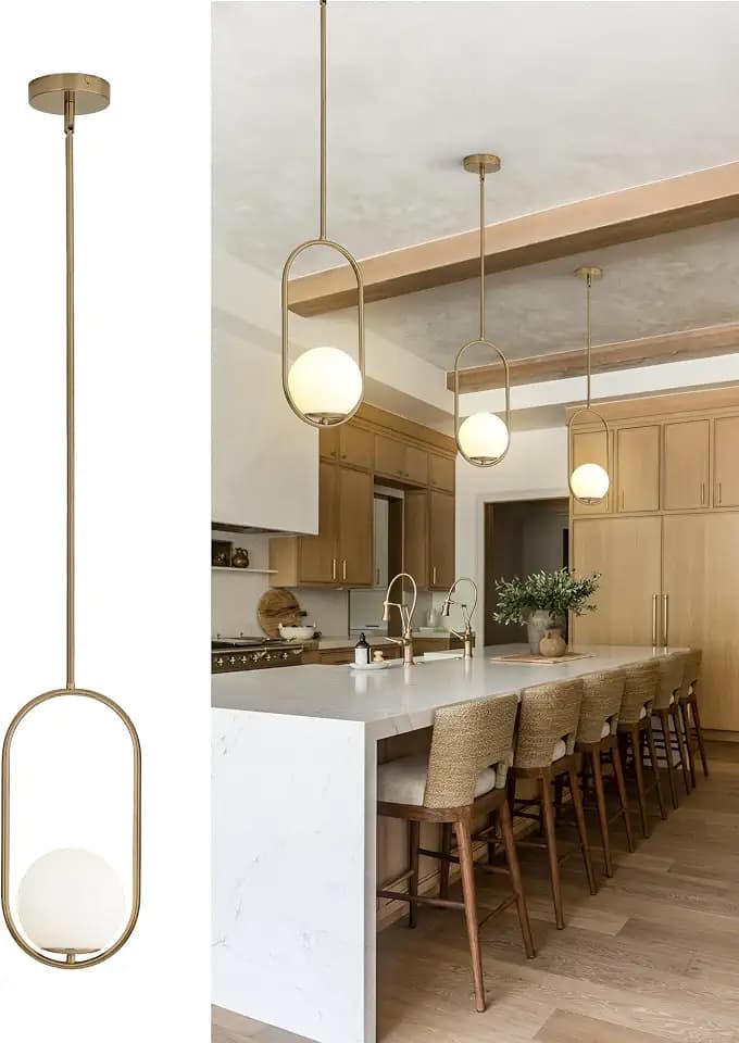 Yunnix Pendant Lights Kitchen Island, Pendant Light Fixtures, Modern Champagne Bronze Globe Glass Pendant Lighting, Mid Century Chandelier One Light for Bathroom Bedroom Dining Room