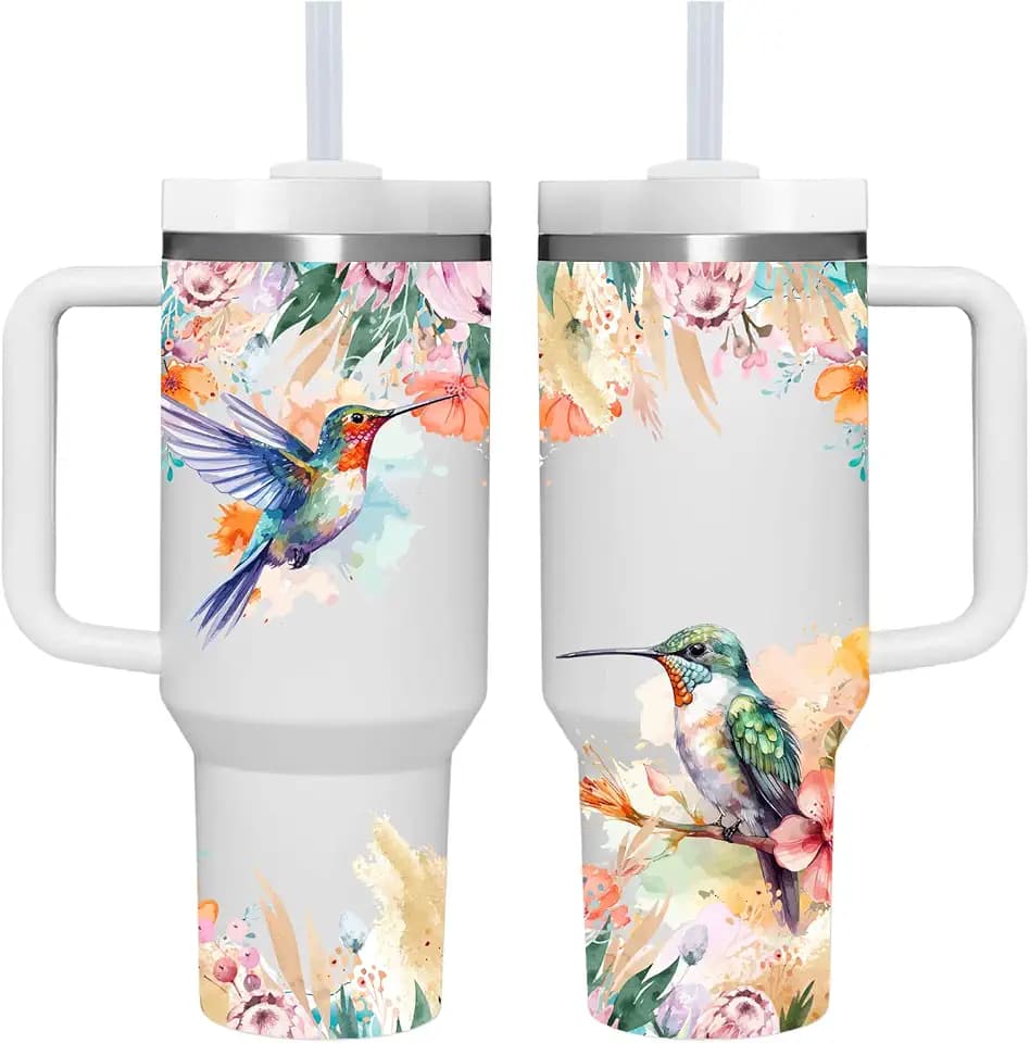 AMZUShome 40 OZ Hummingbird Tumbler with Handle.Hummingbird Lover Gifts.Unique Christmas Birthday Gifts for Hummingbird Lover.Personalized 40 OZ Hummingbird Tumbler Gifts for Women Men.