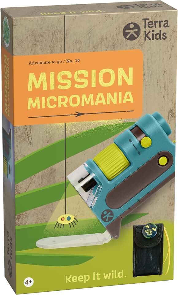 HABA Terra Kids Pocket-Mikroskop – Mini-Mikroskop für Kinder mit Zoom & Doppel-Beleuchtung, inkl. Tasche – Mobiles Entdecker-Spielzeug ab 4 Jahren – 2013655001