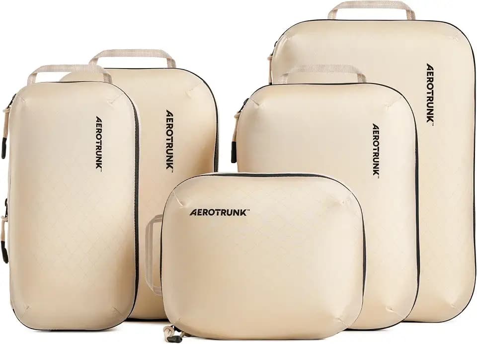 Aerotrunk Ultralight Compression Packing Cubes for Travel, 6-Pack, Beige