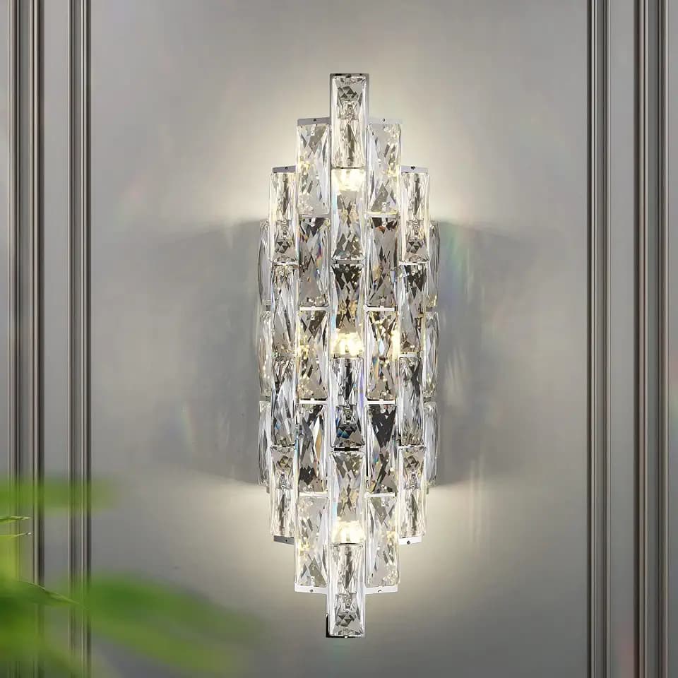 Crystal Chrome Wall Sconces, Wall Light Fixtures Indoor Modern Wall Lamp Vanity Wall Mount Lamps for Living Room Bedroom Bathroom Bedside Hallway Stairway