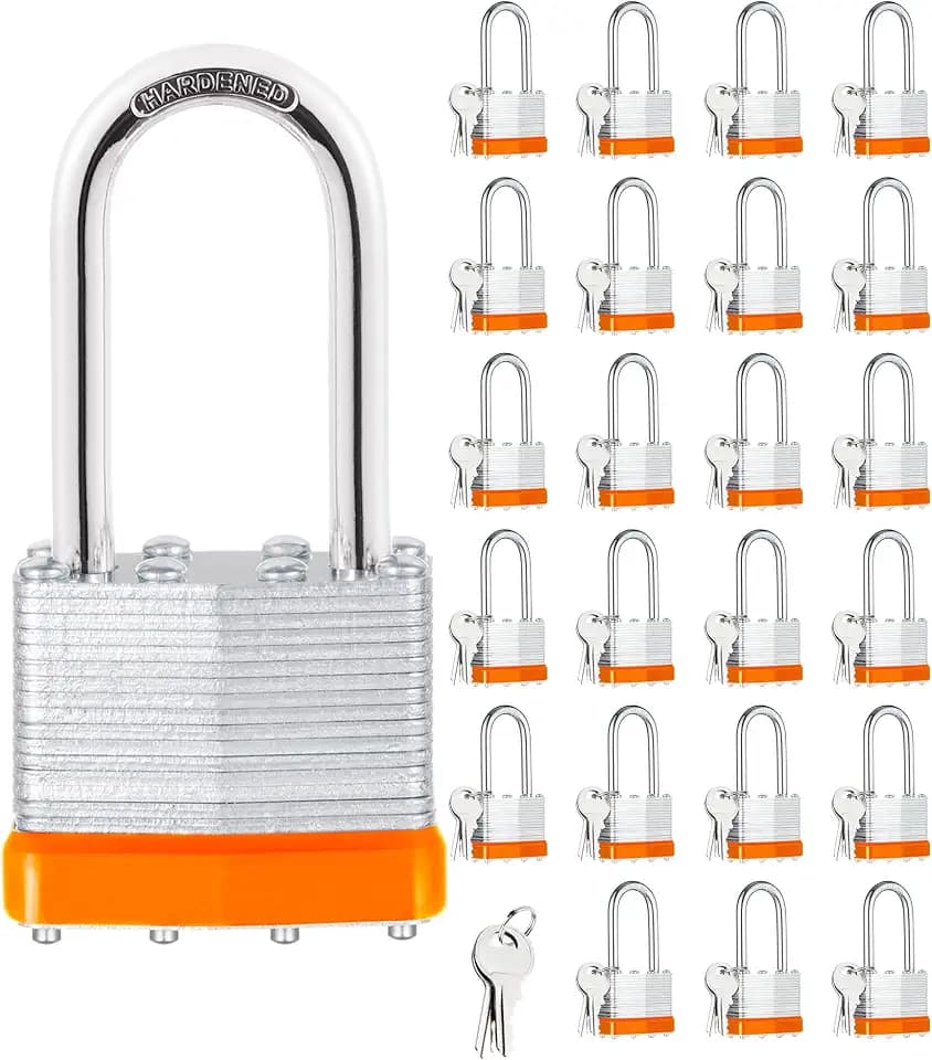 24Pcs Padlocks with Same Keys,Long Shackle,Orange Silver
