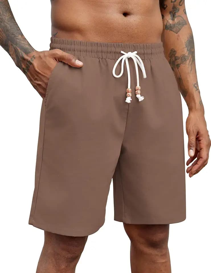 COOFANDY Mens Linen Shorts Casual Lightweight Summer Vacation Beach Shorts