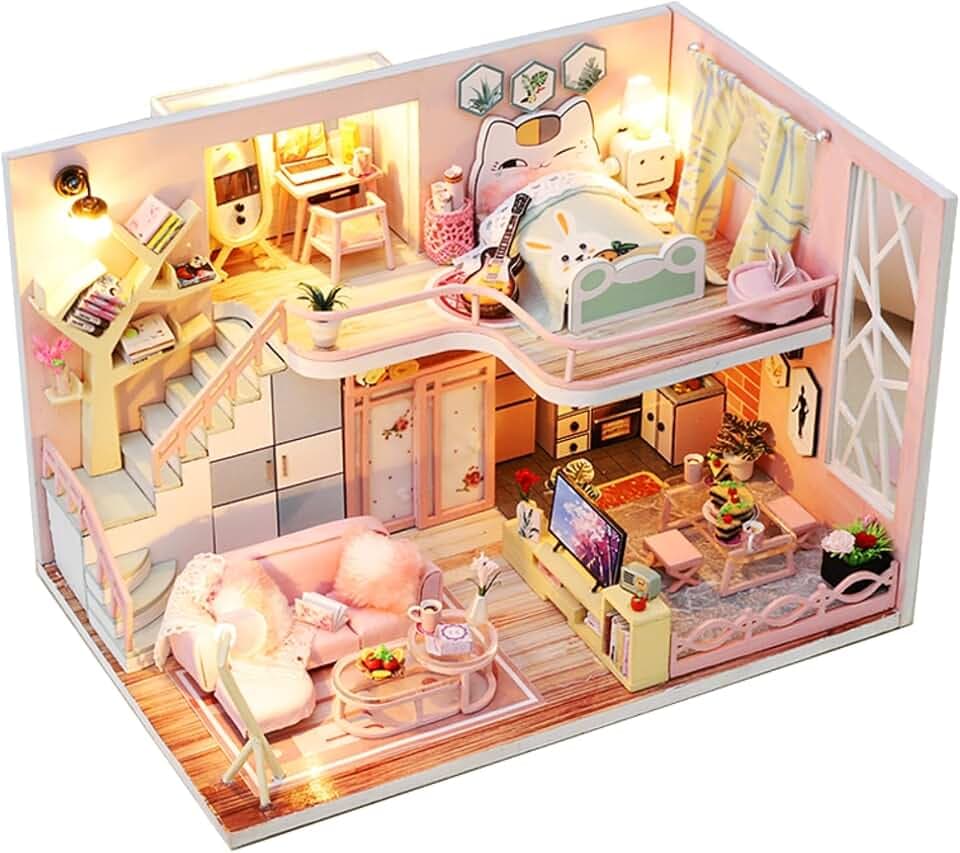 CUTEROOM DIY Miniatur Puppenhaus Kit, Modernes Holz Spielhaus mit Möbeln und Musik, Miniatur Haus, Kreative Raumideen für Erwachsene, Zauberhaus, DIY-Bausätze