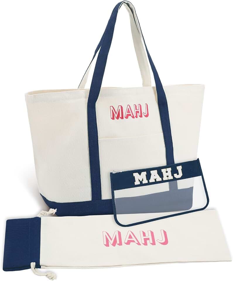 3 Pcs Mahjong Bags Set for Tiles and Racks, Navy Blue, Regular