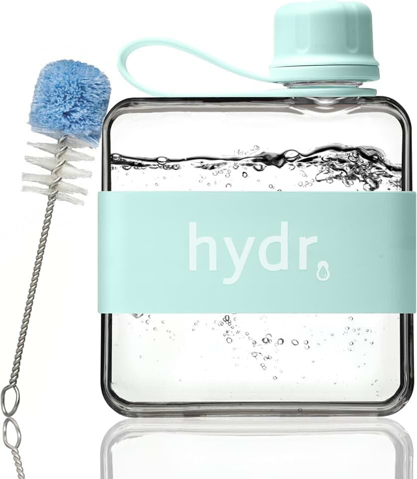 hydr™ v2 Flache Wasserflasche für Handtasche und flexible Reinigungsbürste, 320 ml, Tritan, BPA-frei, schlanke Reisewasserflasche, kleine Wasserflasche für Handtasche