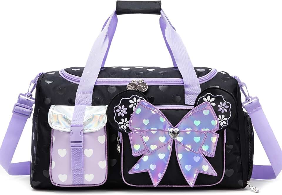 Kids Duffle Bag Girls Dance Bag for Kids with Shoe Compartment Lightweight Carry On Weekender for School,Sleepover,Gym,Family Trips