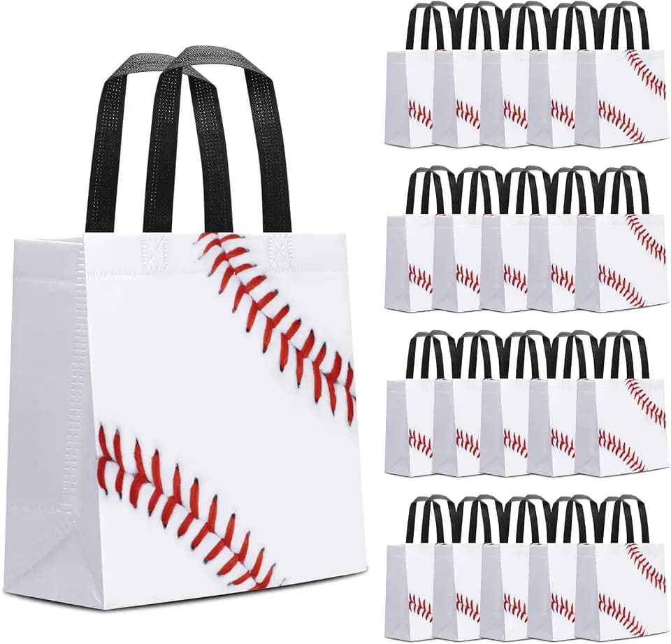 24 PCS Baseball Gift Bags Sports Party Favor with Handles Reusable Baseball Goodie Snack Favor Bag Non Woven Party Favor Bags for Sports Birthday Supplies