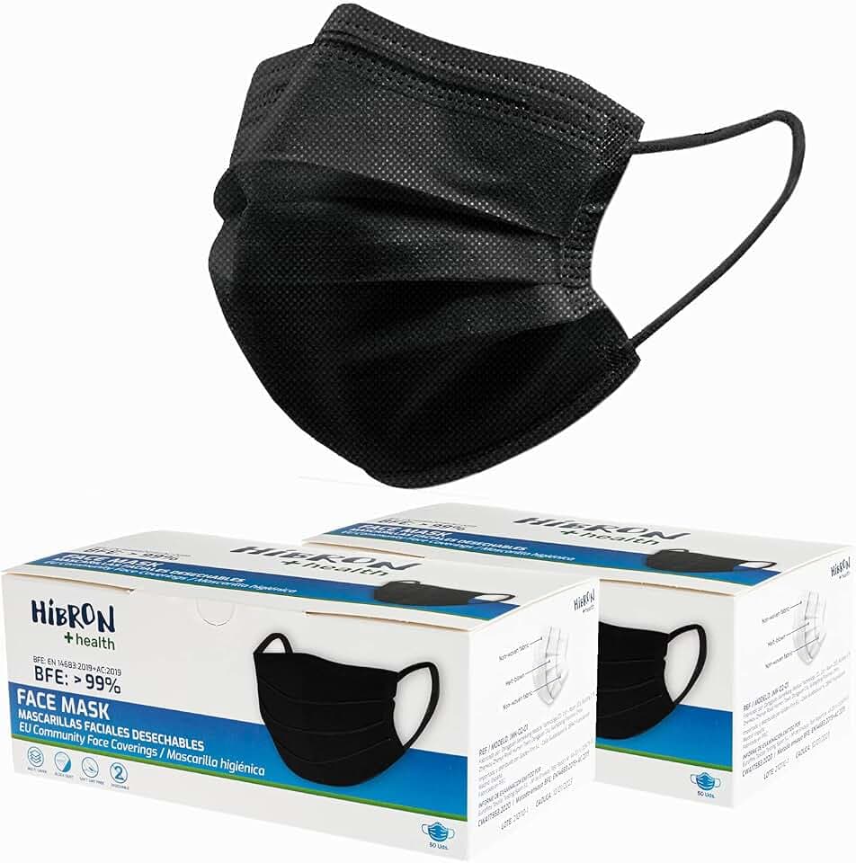 HIBRON 100 schwarze Einwegmasken Zugelassen CWA 17553: 2020, BFE > 99%.