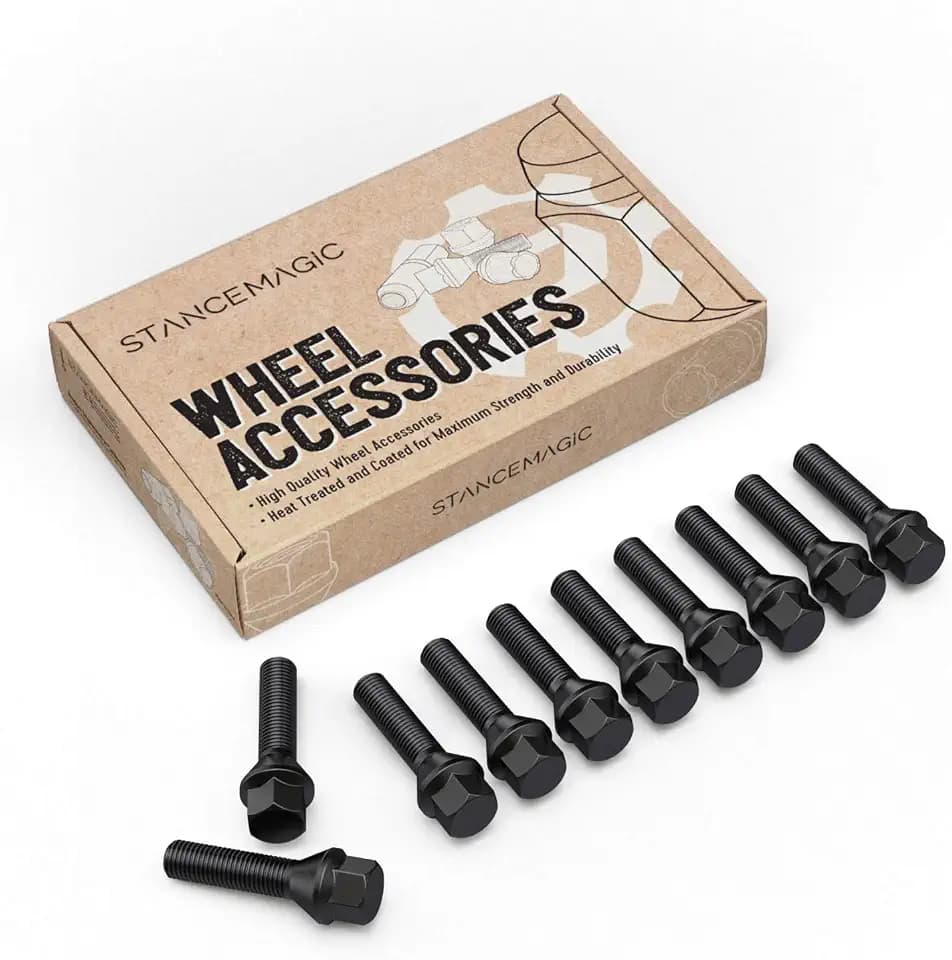 StanceMagic 10pc Black Lug Bolts 14x1.25, 40mm Shank Length, Cone Seat
