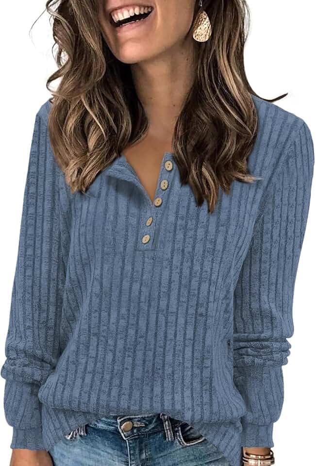Tanmolo Damen Leichter Strickpullover Langarm Henley Tunika für Herbst