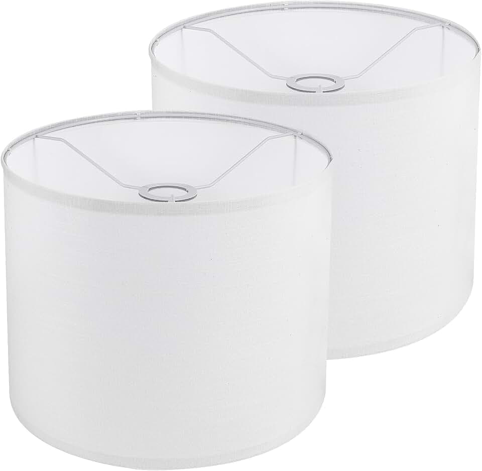 White Lamp Shades Set of 2, Drum Lampshades 13" Top x 13" Bottom x 10" High (Spider), Replacement Lamp Shades Natural Linen Hand Crafted for Table Lamps Floor Lamps Pendent Light, Assembly Required