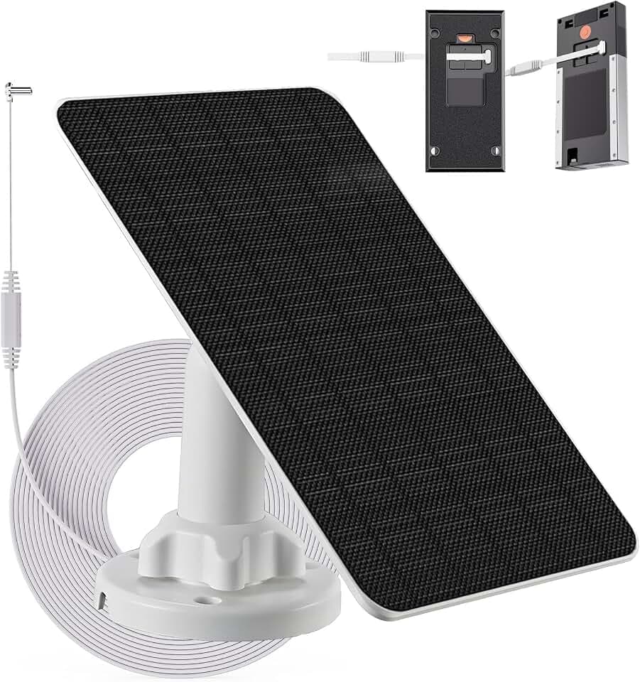 3W/5V Solar Panel with Built-in 4000mAh Battery,USB-C Port,IP65,13.2ft/4m Charging Cable,Perfect Compatibility with Ring Battery Doorbell (2024 Release),no Need to Remove Stand (USB-C)