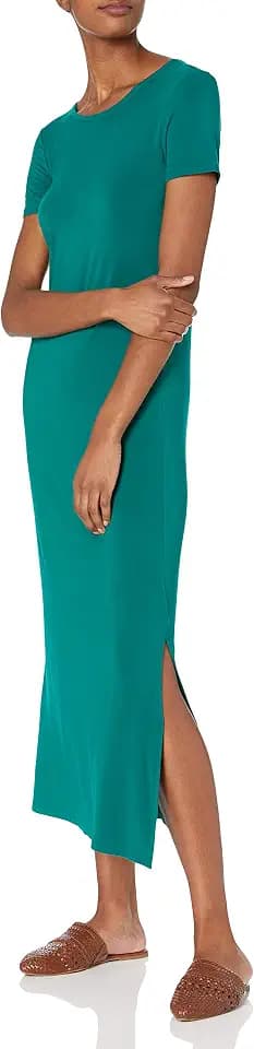 Amazon Essentials Women's Jersey Standard-Fit Short-Sleeve Crewneck Side Slit Maxi Dress