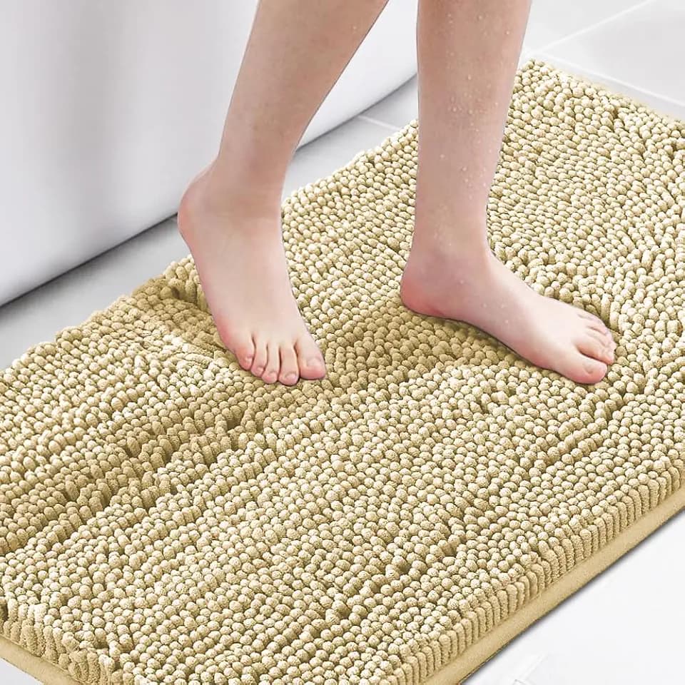 H.VERSAILTEX Microfiber Bath Rugs Chenille Floor Mat Ultra Soft Washable Bathroom Dry Fast Water Absorbent Bedroom Area Rugs, 24 x 42 - Inch, Beige