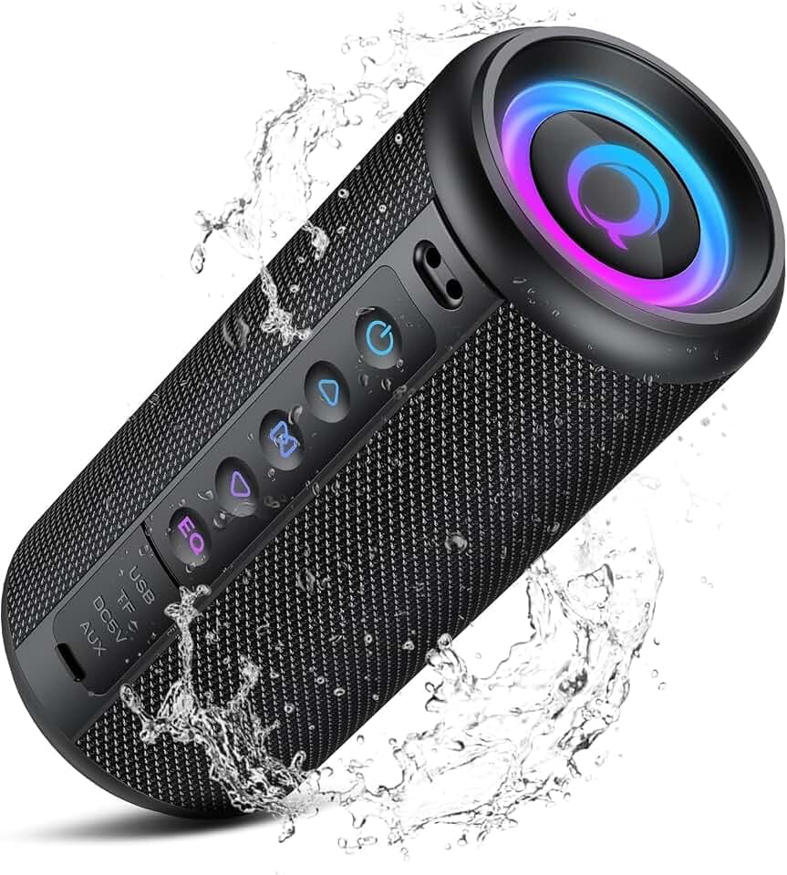 Bluetooth Lautsprecher, Musikbox Bluetooth 5.4 mit RGB Licht, Tragbare Bluetooth Box, Freisprechfunktion, IPX7 wasserdicht, kraftvoller Sound für Outdoor, Garten und Reisen