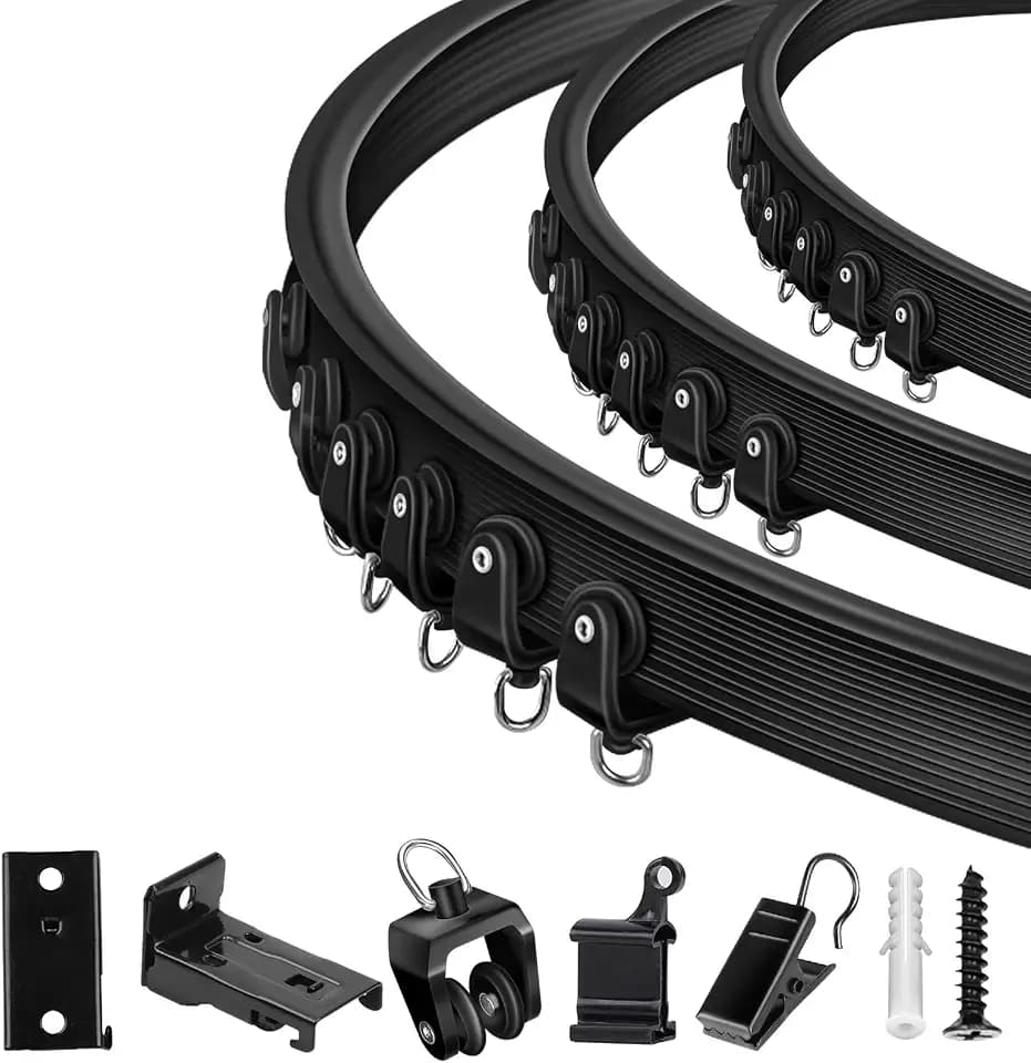 Deckenvorhangschiene, flexible, biegbare Vorhangschiene, 30 cm, schwarz, gebogene Deckenschiene für Gardinenschiene, Deckenwandhalterung, Vorhangschiebesystem, Erkerfenster, Raumteiler