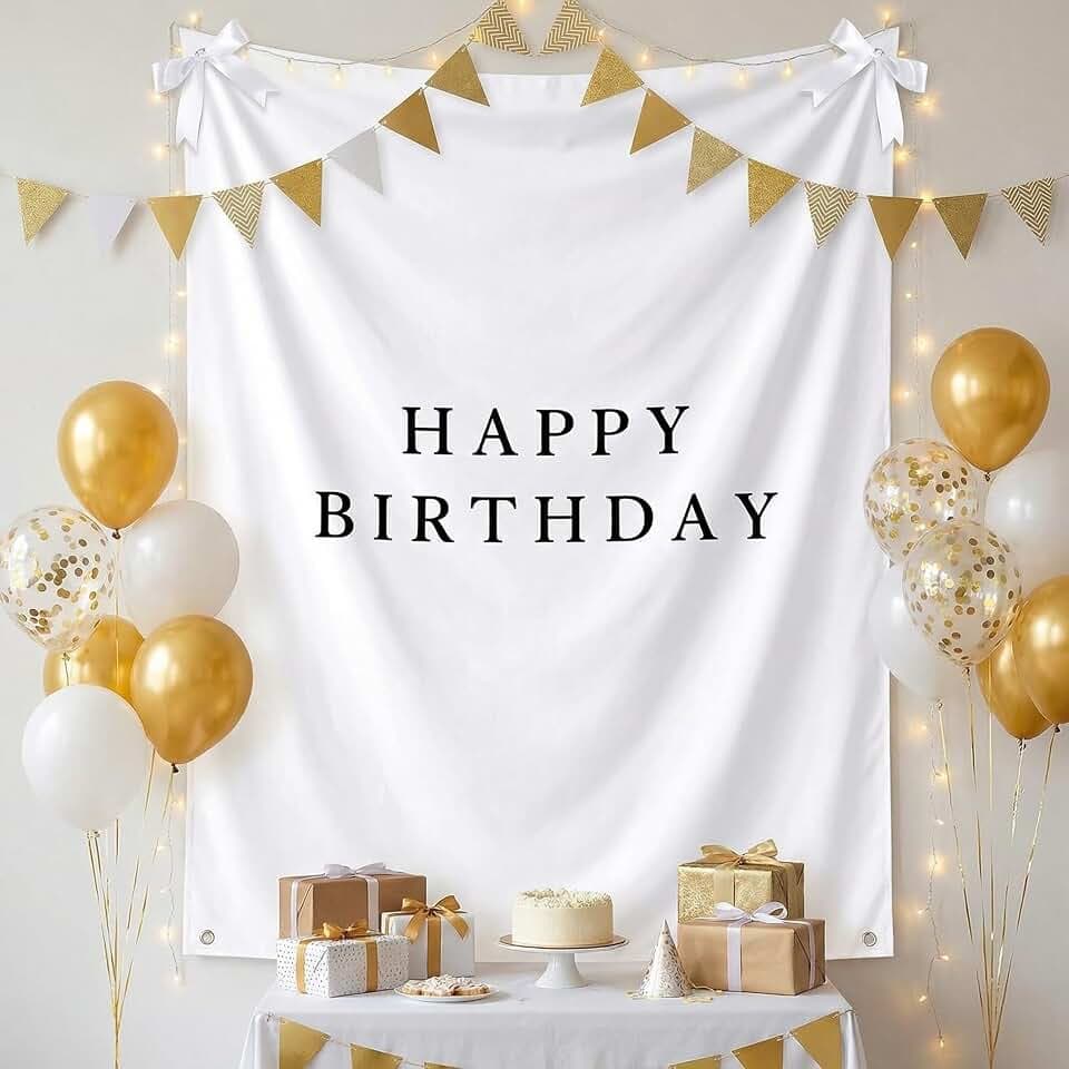 Oudain 60x78 Inch Happy Birthday Banner Burlap Happy Birthday Backdrop