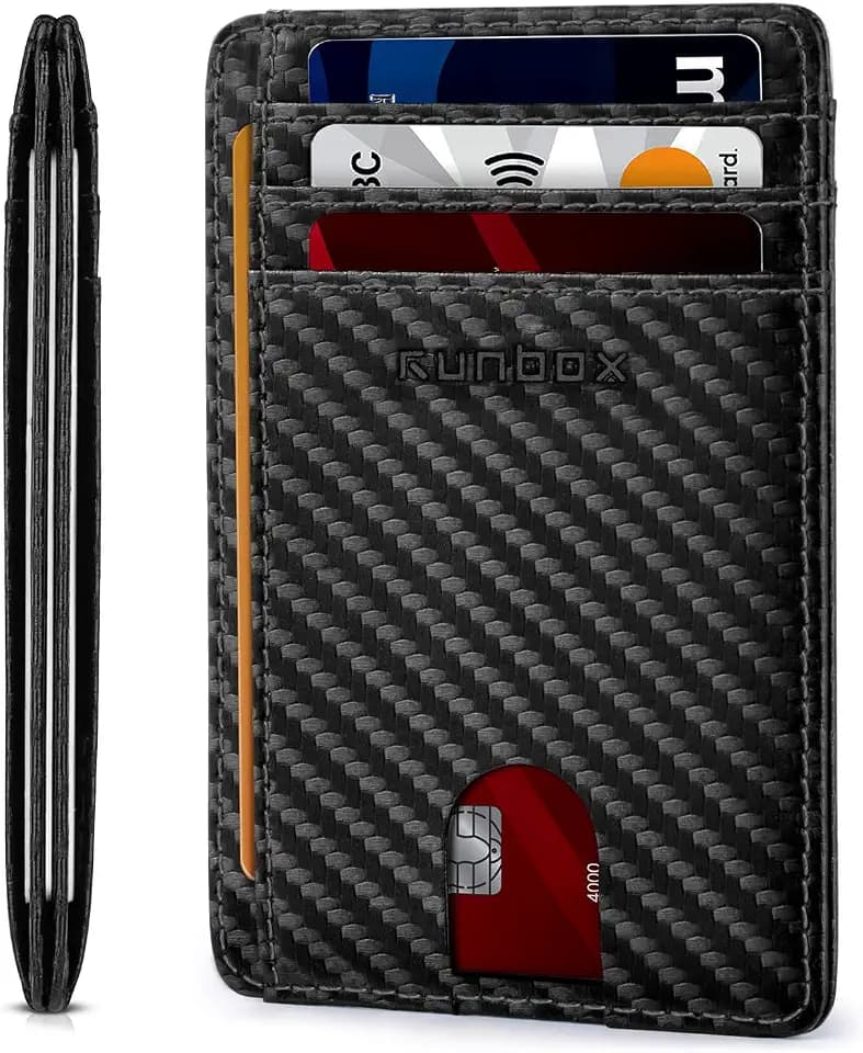 RUNBOX Slim Wallet for Men and Women, RFID Blocking Leather Card Holder