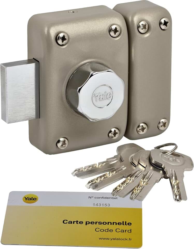 Yale Türschloss mit Knauf, Öffnung mit Innenknopf, Außenschlüssel, Zylinder, Durchmesser 23 mm, Länge 40 mm, 6 Stifte – YV26BT-40 – Anti-Picking, Bohren, Abreißen – 5 Schlüssel