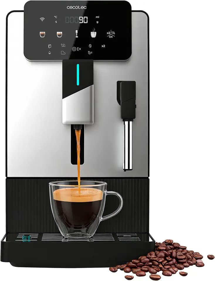 Cecotec Kaffeevollautomat Cremmaet Steam Latte Art Elite, 19 Bar Pumpendruck, Thermoblock-System, schwenkbarer Milchaufschäumer, 150 g Bohnenbehälter mit Kegelmahlwerk, 1,1 L Wassertank