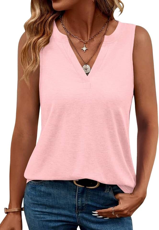 TICTICMIMI Women's V Neck Sleeveless Shirts Casual Basic Summer Tank Tops