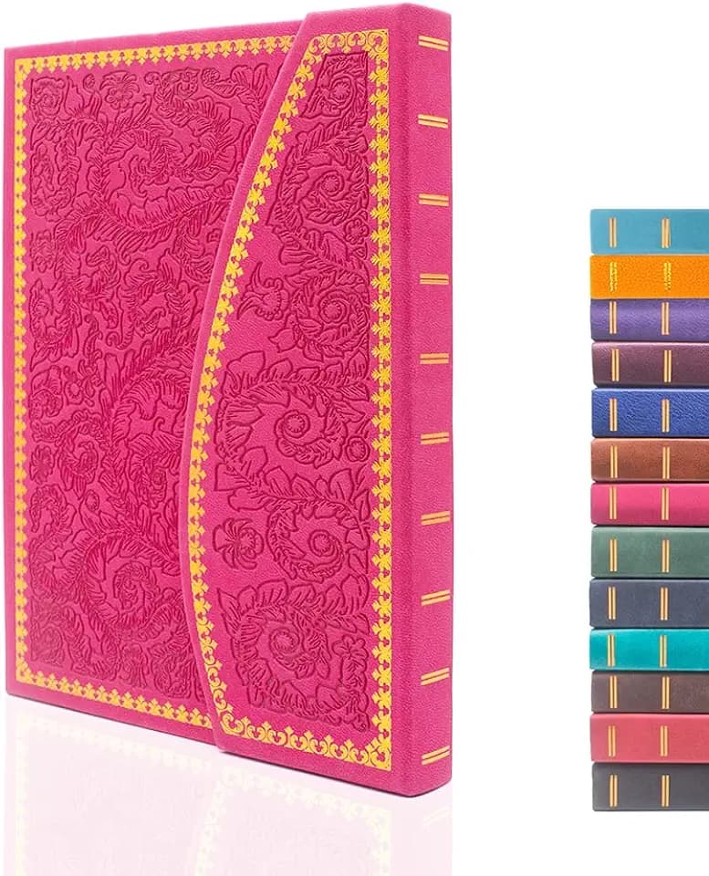 VICTORIA'S JOURNALS Magnet-Tagebuch, geschnitztes Vintage-Notizbuch aus Kunstleder, Hardcover, pers?nliches Tagebuch, linierte Seiten, Lesezeichen, 20,3 x 14,4 cm