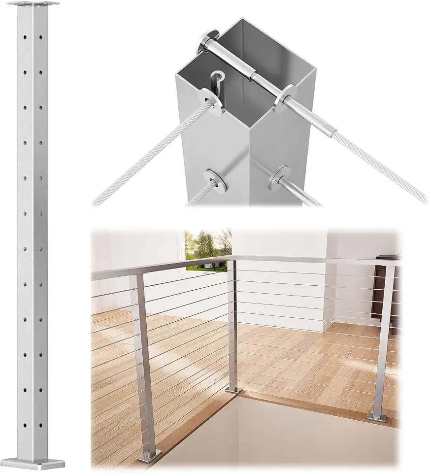 Muzata 42" Brushed Cable Railing Corner Post Surface Mount PS02 L34L