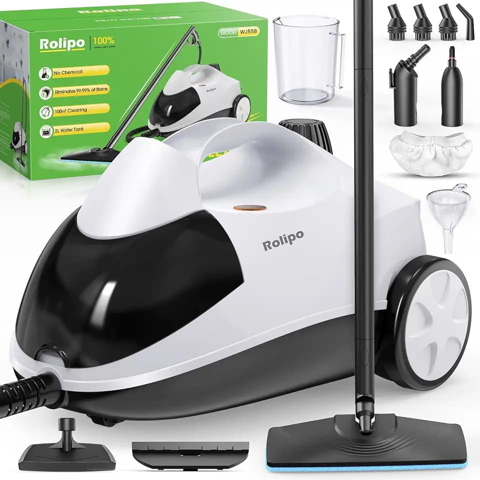 Rolipo Dampfreiniger, Dampfdruck: 4 Bar, Leistung: 2000 W, Tank: Max 2 L, Düsen und Rundbürste von Böden, Sofas, Polstermöbel und Autos