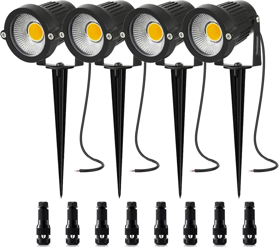 Low Voltage Landscape Lighting with Connectors Spotlights Outdoor Landscape Lights LED Garden Spot Lights 5W 500LM 12V 24V IP66 Waterproof for Garden Pathway Yard Walls Trees Flags(4 Pack)
