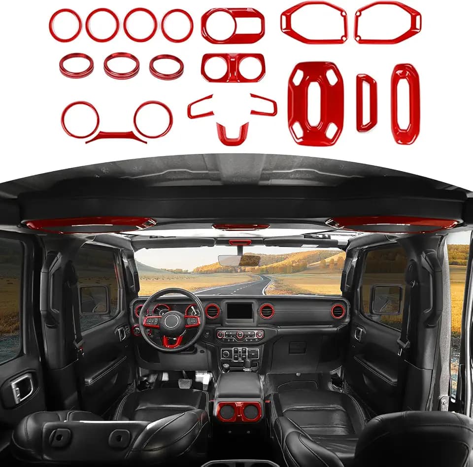 RT-TCZ for Wrangler JL Interior Accessories Red Trim Cover Kit for Jeep Wrangler JL JLU 2018-2023 AC Vent Trim Rings 20pcs Red