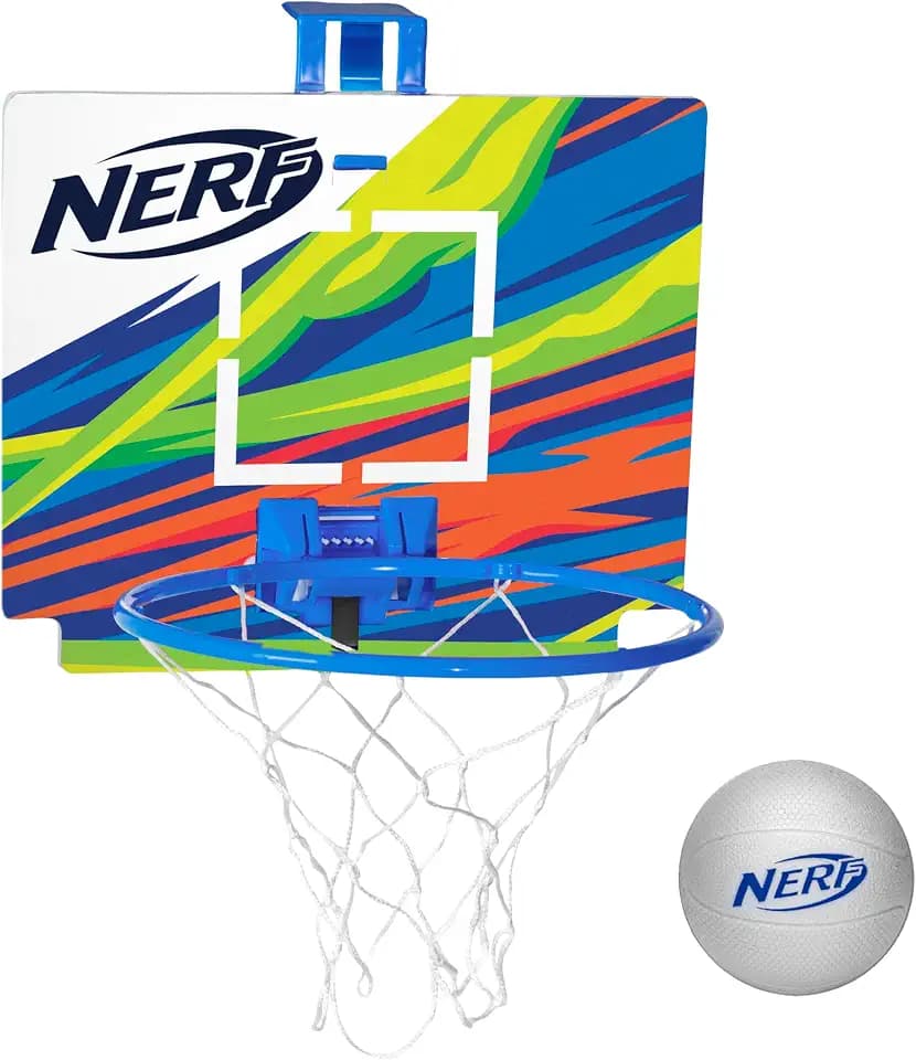 Nerf Mini Over the Door Basketball Hoop - Nerfoop Indoor Basketball Hoop for Kids - Toy Door Basketball Hoop + Mini Foam Basketball Game Set - Perfect for Bedroom Indoor Basketball - Blue
