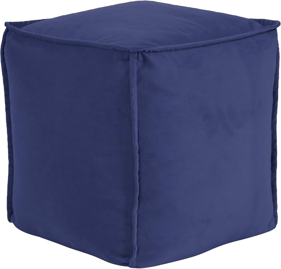 Howard Elliott Collection Square Pouf Ottoman Foot Rest With Cover, Round Stuffed Filled Foot Stool, Fluffy Compact & Comfortable Soft Seating for Living Room & Bedroom, 20 x 20 x 18 Inch, Bella Royal
