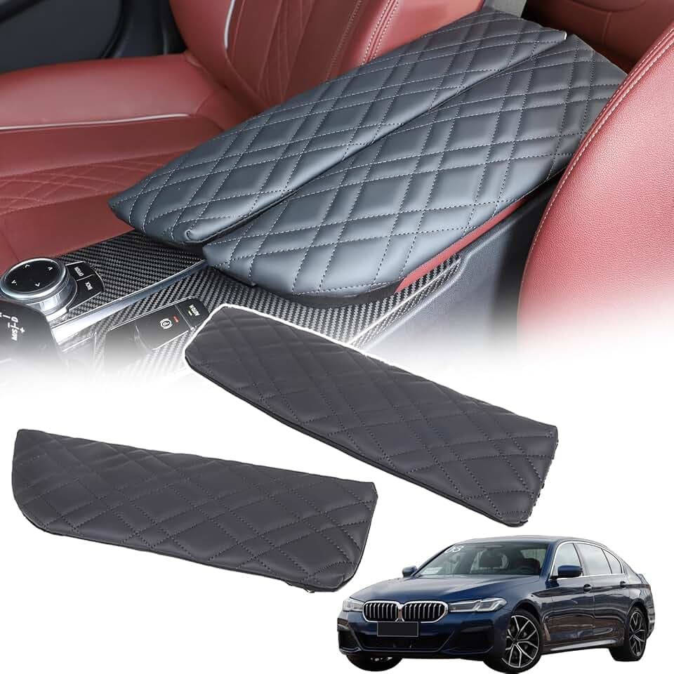 Sekhyna Car Center Console Armrest Cover Compatible with BMW 5 Series G30 2018-2023,Leather Memory Foam Armrest Cushion Protection Pad 2PCS,Car Center Console Pad Cover Interior Accessories (Black)