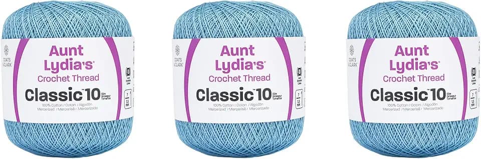 Aunt Lydia’s Classic 10 Cotton Crochet Thread, Delft, 3-Pack