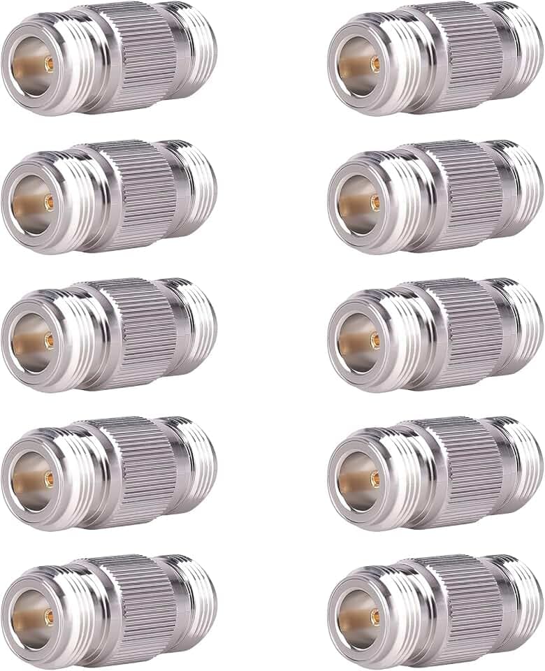 MOOKEERF N Female to N Female Connector Adapter 10 Pack N Barrel Coupler Adapter 50 Ohm Double Female N Connector for RF Coax Cable