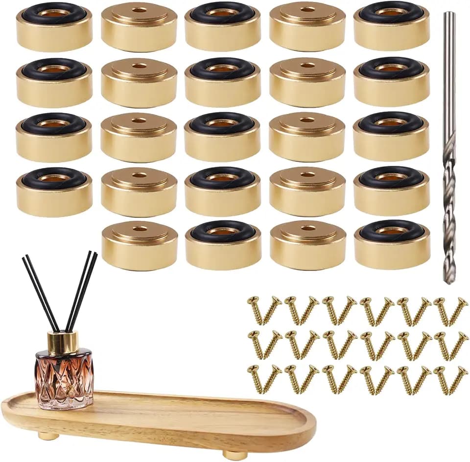 Pallet Metal Feet with Screws, 13/16" W x 3/8" H Butcher Block Non Slip Pads for Wood, Bamboo Cutting Board (Gold),(Set of 24)