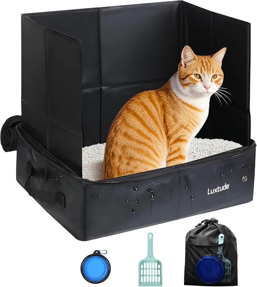 Luxtude Travel Litter Box for Cats with High Sides and Hard Bottom