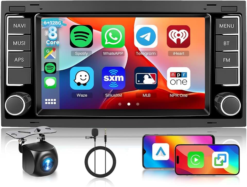 [6G+128G] 8-Core Car Radio for VW Volkswagen Touareg 2004-2011 for VW Transporter T5 Multivan with Bluetooth GPS, Hodozzy 7 Inch Touch Screen with Wireless Carplay Android Auto, WiFi USB, DSP, FM RDS